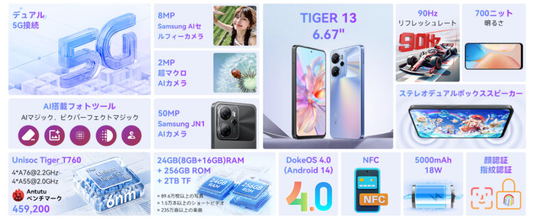 OSCAL Tiger13 5G スマートフォン本体simフリー